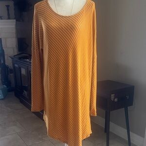 NWT Umgee soft knit Striped Mustard Long Sleeve Dress SZ Med oversized.
